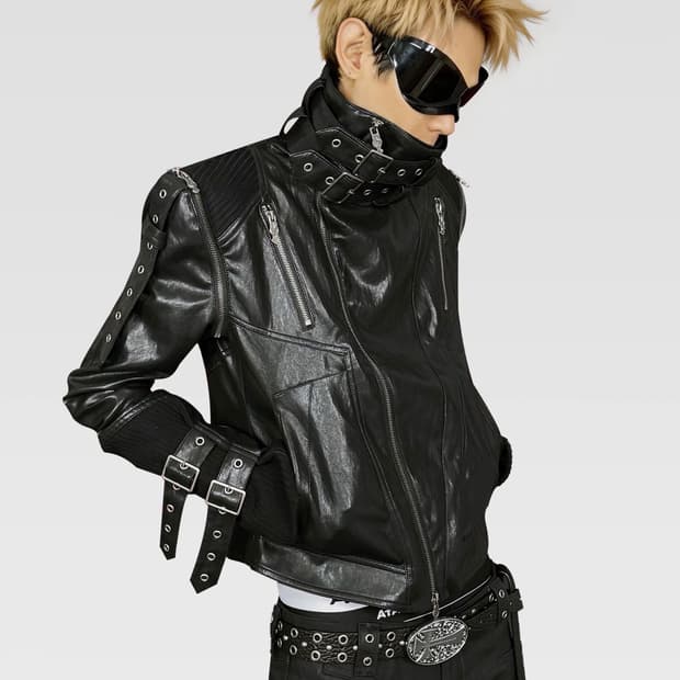 하이넥 테크 레더 자켓