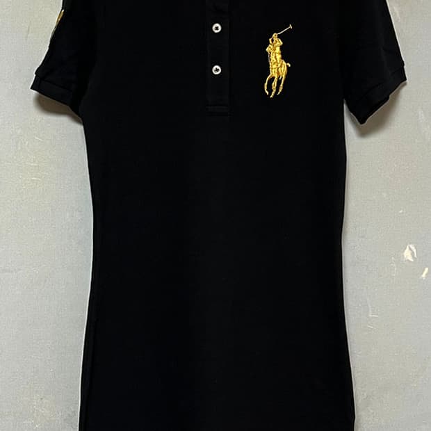POLO 폴로 여자 블랙 빅포니 골드자수 카라넥 원피스 XS 85 44