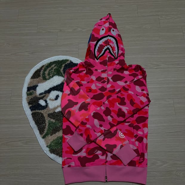 베이프 핑크 카모 샤크 후드집업 M