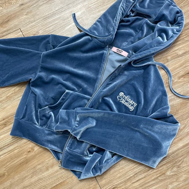 Y2K Deliccent 벨벳 크롭 후드집업