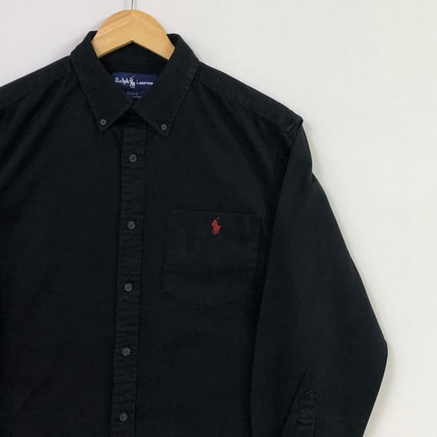 L 폴로 블랙 솔리드코튼 셔츠