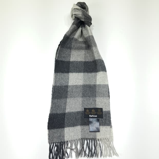 MX618 바버 00s 램스울 블록체크 그레이 머플러 목도리