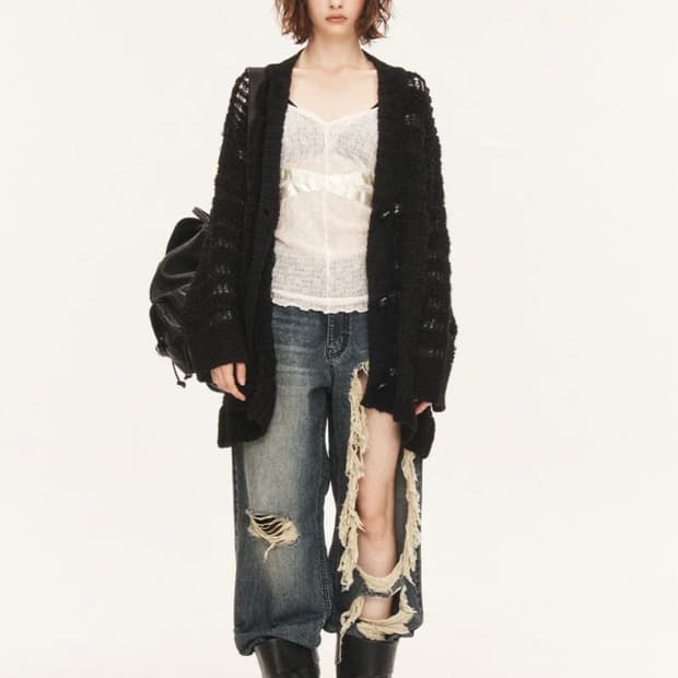 쓰리타임즈) Ribbon tab jeans- size S