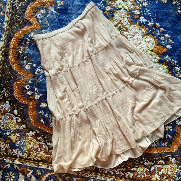 NOKO OHNO 크림 에크루 벨벳 셔링 플리츠 레이어드 스커트 치마