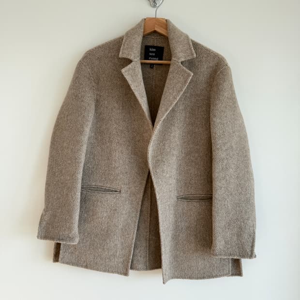 Kim seo ryong 울&알파카 헤링본 논버튼 자켓