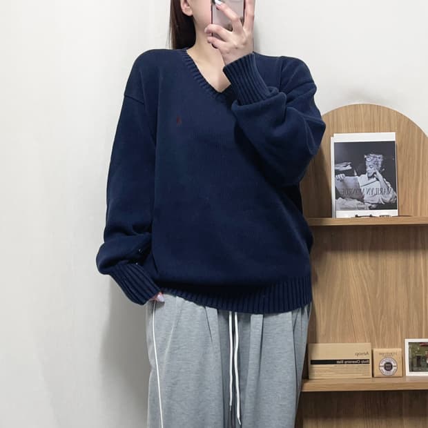 [정품] 폴로 딥네이비 / 버건디포니 브이넥 니트 [ 100 ]