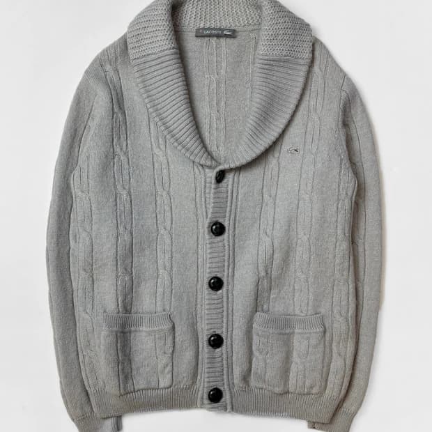 라코스테 그레이 케이블 니트 숄 카라 가디건 PN5336