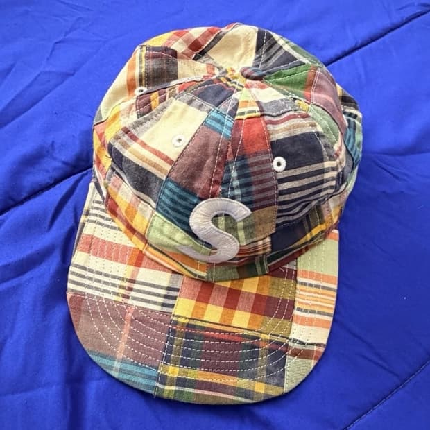 슈프림 패치워크 만드라스 S 로고 6-패널 캡 네이비 플래드 - 19SS