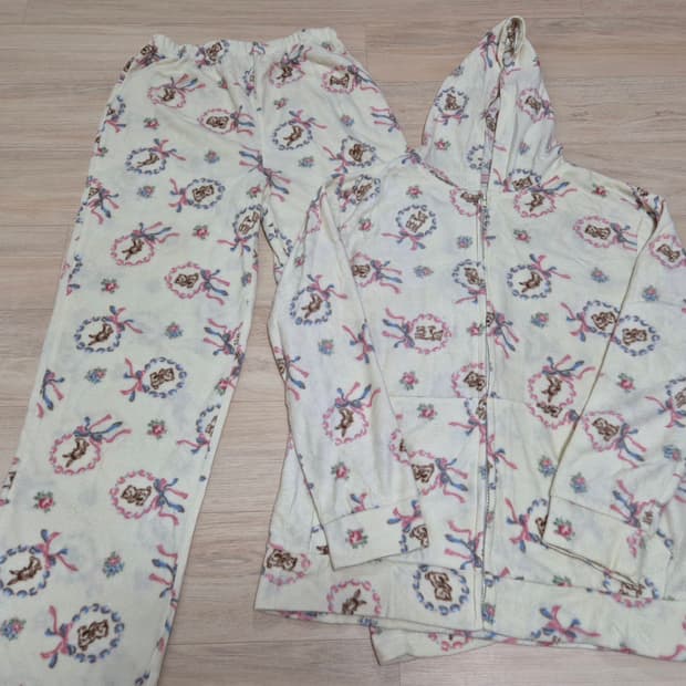 빈티지 리본 테디베어 홈웨어 세트 