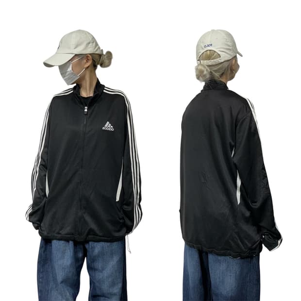아디다스 블랙 올드스쿨 화이트 삼선 오버핏 트랙탑 져지 2XL