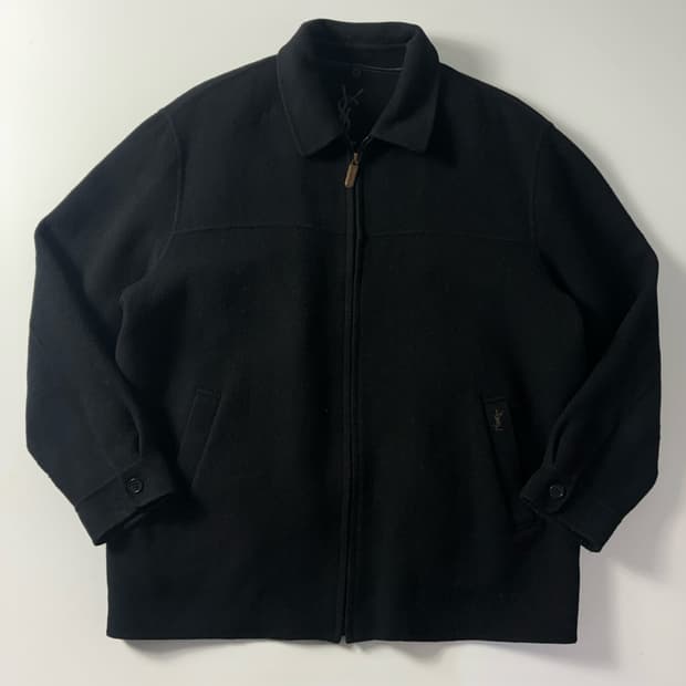 YSL  입생로랑 자수 블랙 울 숏코트 