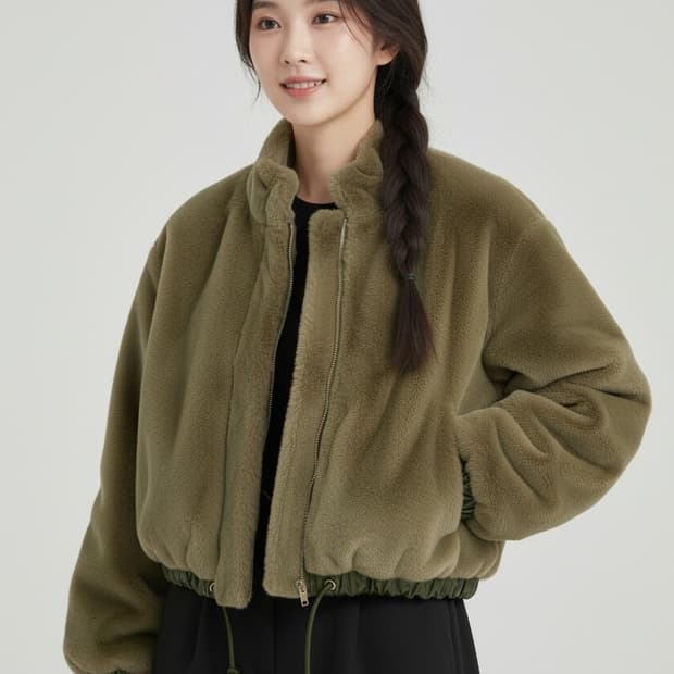 JULL-LOG 줄로그 퍼 크롭 점퍼 자켓 F