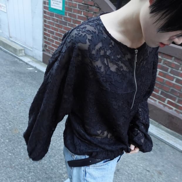 애프터먼데이 빈티지 플라워 시스루 블루종 자켓