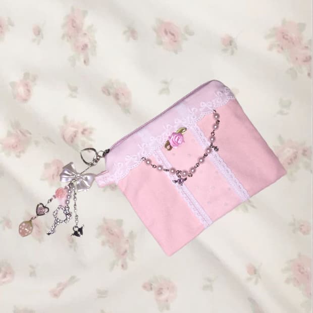 핸드메이드 핑크 키링파우치