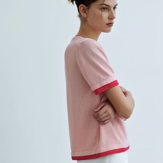 (새상품) 문달 레이어드 반팔 니트 (레이어드 하프 슬리브 니트)