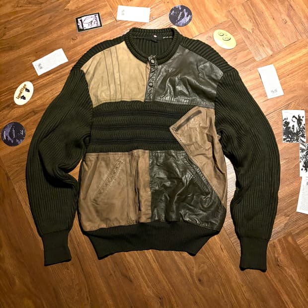 90s Mix matched Leather wool knit