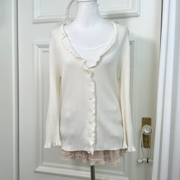 ivory frill v-neck rib cardigan(size-40)