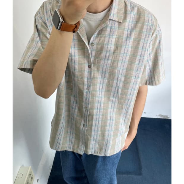 Patterned open collar H/S shir