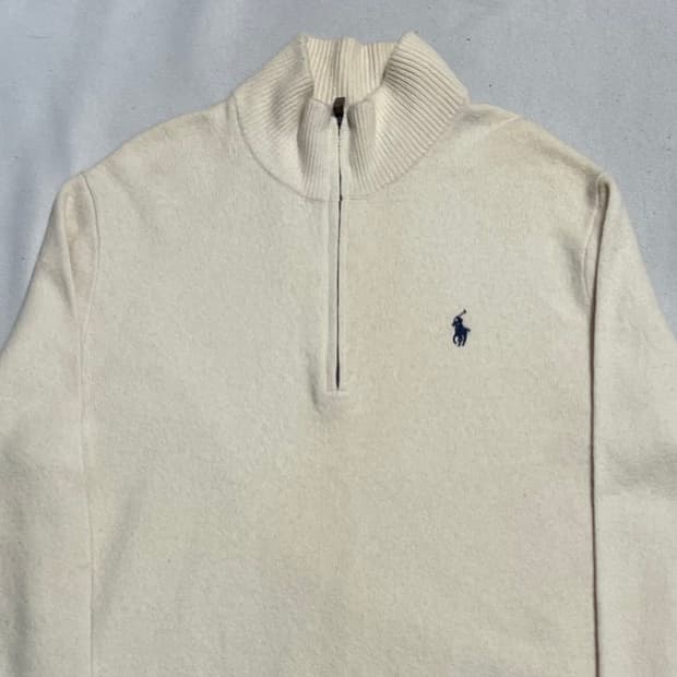 L 폴로랄프로렌 크림 반집업 울 니트