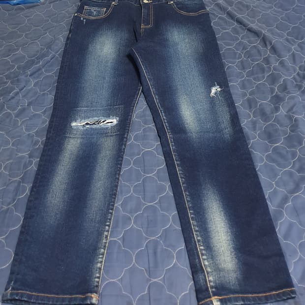 볼란테 프리미엄 백포켓 실버탭 데미지 워싱 데님팬츠 블루 (2사이즈)