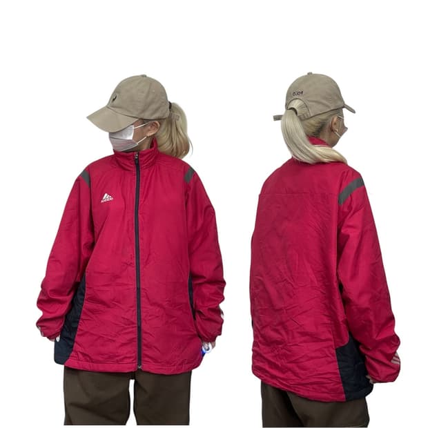 00s 아디다스 버건디 레드 삼선 오버핏 바람막이 자켓 M