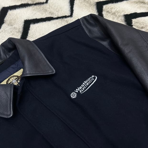 [실측2XL]North end 울 레더 바시티/네이비블랙