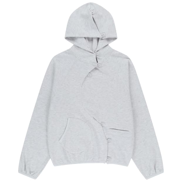 산산기어 BUTTON HOODIE [WHITE MELANGE]