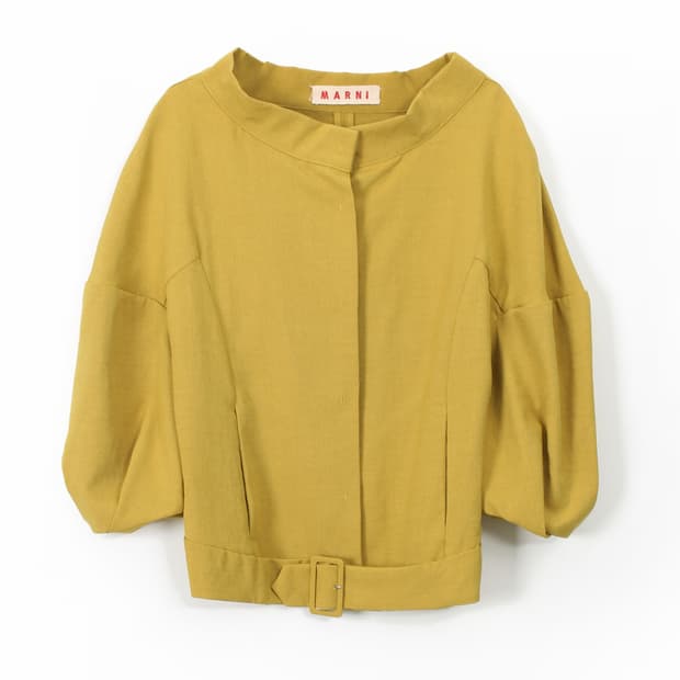 마르니 옐로우 벌룬 7부소매 코튼 면 벨트 자켓