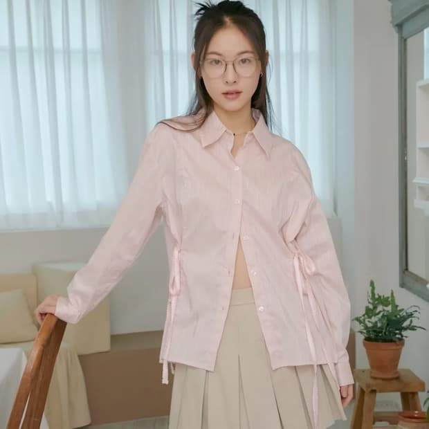마가린핑거스 핑크 사이드 리본 셔츠 히메갸루 발레코어