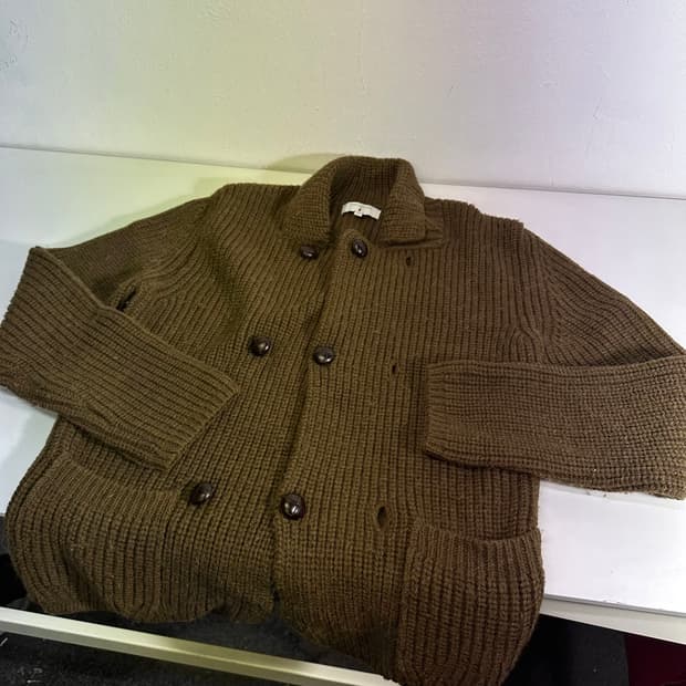 M 커스텀멜로우 브라운 오픈카라 더블 헤비울 가디건