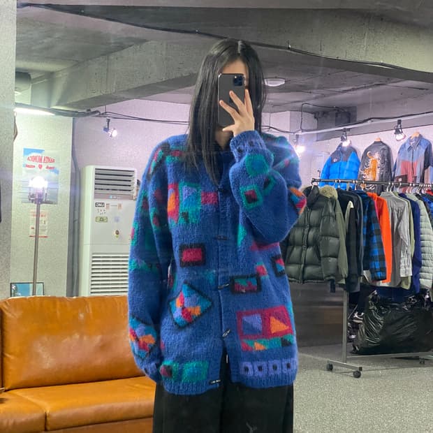 빈티지 코위찬 컬러블록 니트 가디건 b3391