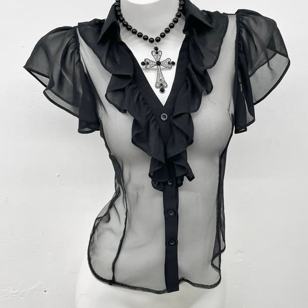 블랙 시어 프릴 탑