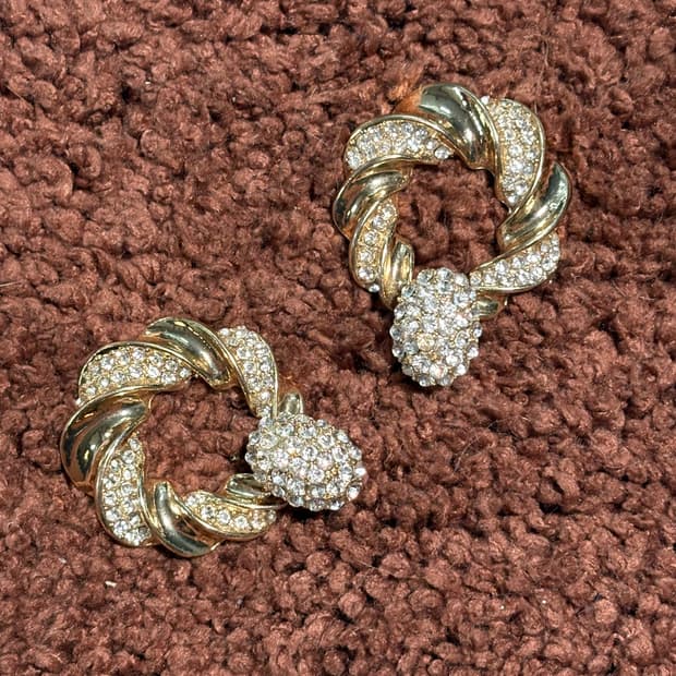 Vintage Pavé Twist Gold Earrings