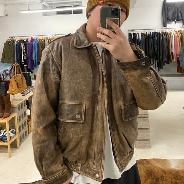 일본 빈티지 하드 페이딩 레더자켓