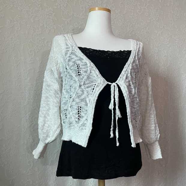여리 레이스 리본 니트 가디건