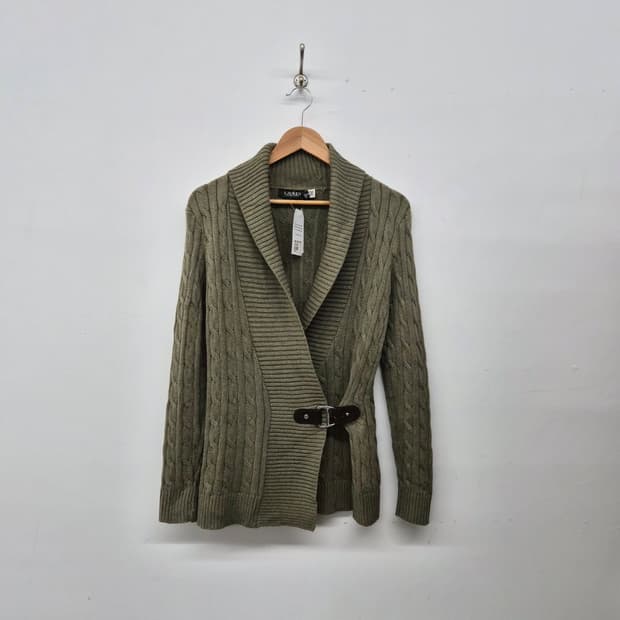 폴로 랄프로렌 그린 케이블 버클 액센트 니트 가디건 여성 XS