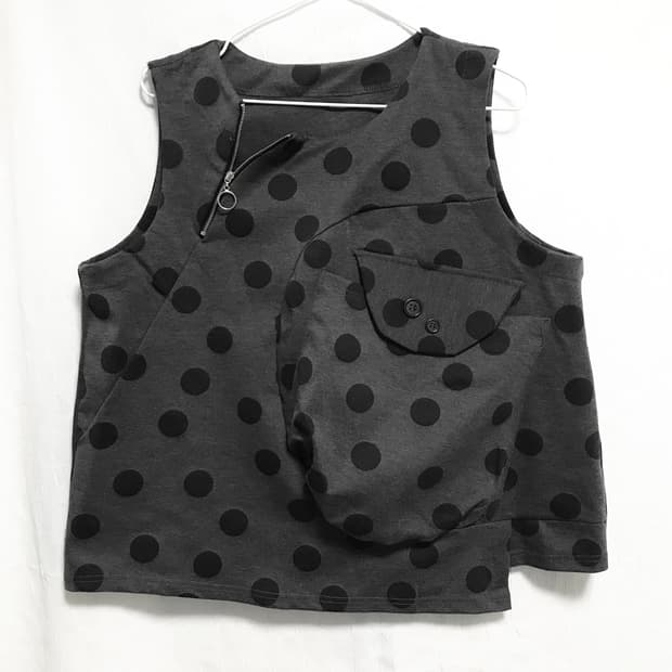 빈티지 꼼데깔 아카이브 도트 포켓 레이어드 슬리브리스 탑