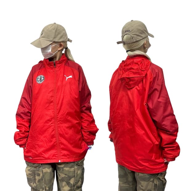 푸마 레드 축구팀 후드 바람막이 올드스쿨 오버핏 트랙 자켓 XXL