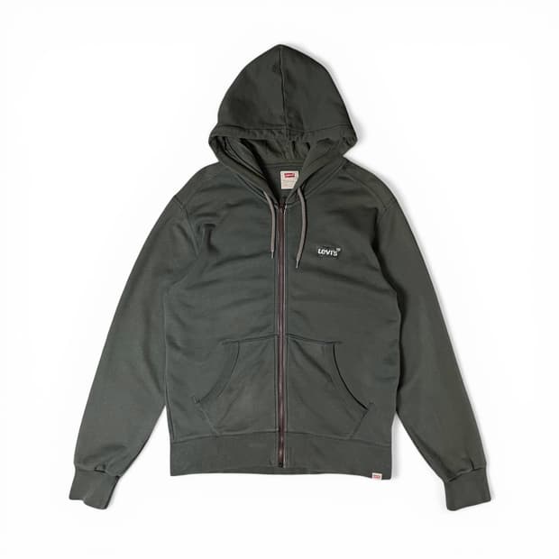 리바이스 카키그레이 지퍼 라인 로고 후드집업 M
