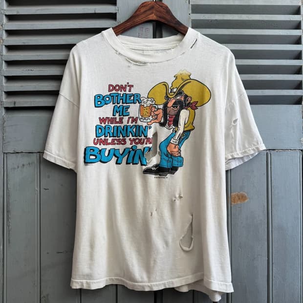 [XL]90's USA 빈티지 카우보이 비어 데미지 티셔츠