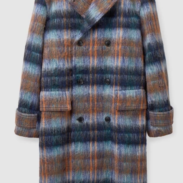 코스 더블 브레스티드 체크 코트