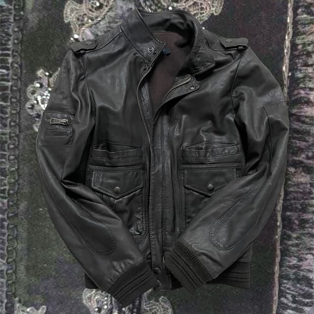 00s Sheepskin 양가죽포켓레더봄버자켓유니섹스다크브라운에디슬리먼