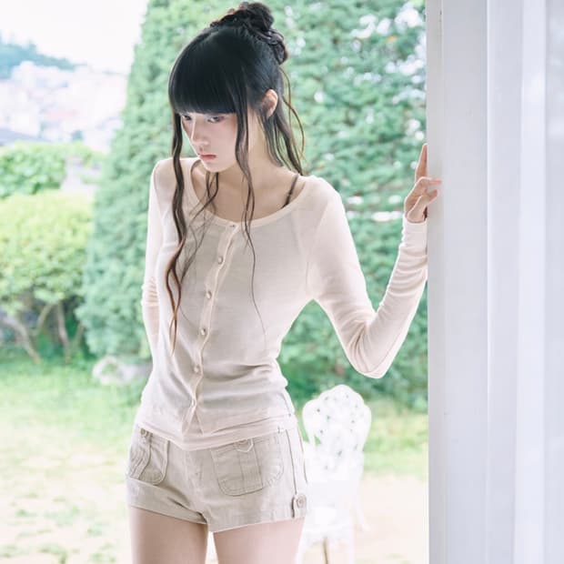 미레코 스쿱넥 가디건 피치