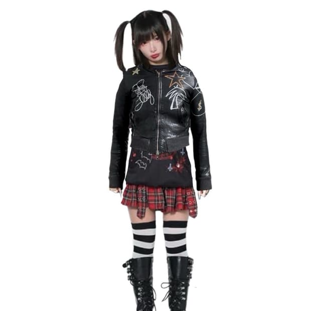 나카노츠요시 Skoloct  페인티드 양가죽 여성 바이커자캣