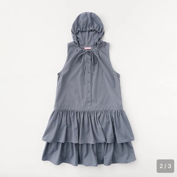 셀리테일즈 체크 후드 러플 드레스 블루
