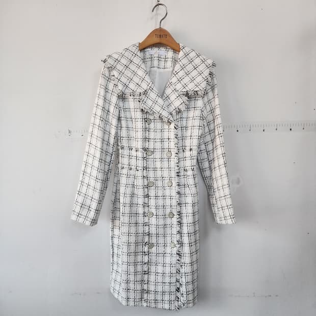 명품 디자인 트위드 체크 롱 원피스