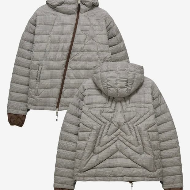 단델 경량패딩 다운자켓 체크 베이지