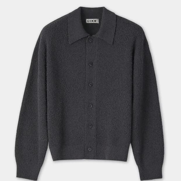 쿠어 테리 오픈 칼라 가디건 니트 M(다크그레이)