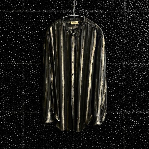 생로랑 20FW 시스루 메탈릭 셔츠