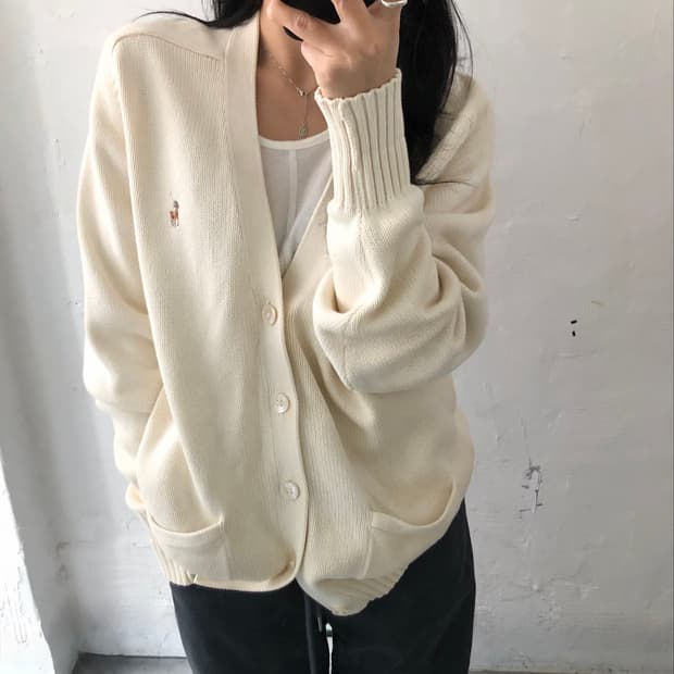 Polo 폴로 랄프로렌 아이보리컬러 브이넥 코튼 가디건
